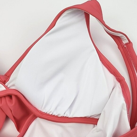 DKNY Women's Peek-a-Boo Twist One-Piece Swimsuit Coral Pink Scoop Back Size 16 - Picture 5 of 15